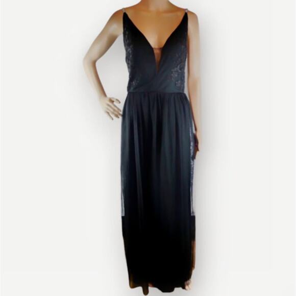 HAUTE MONDE Women's Evening Gown XL Black Silver Formal Aesthetic Party Chiffon - Picture 1 of 7